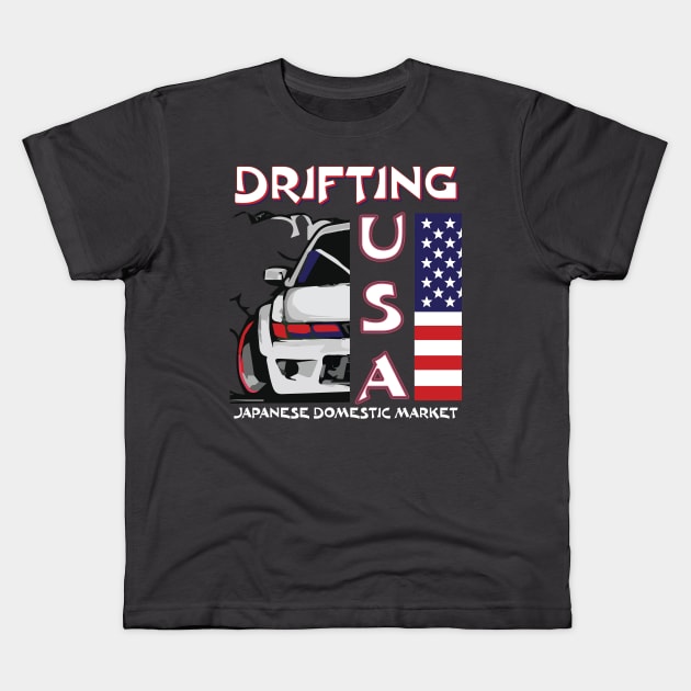 JDM Drifting USA Drift Car Graphic Japanese Kids T-Shirt by Surfer Dave Designs